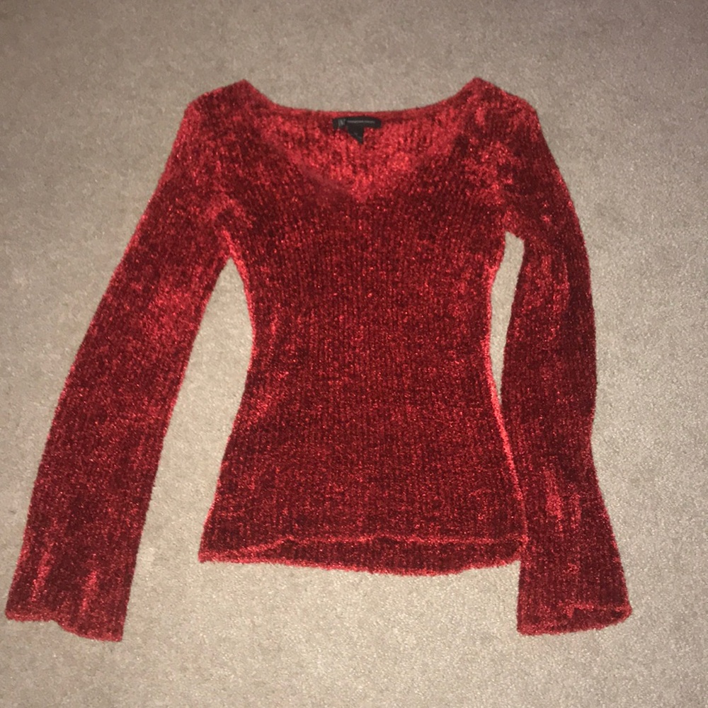 INC Ruby Red Fuzzy Chenille Sweater Top